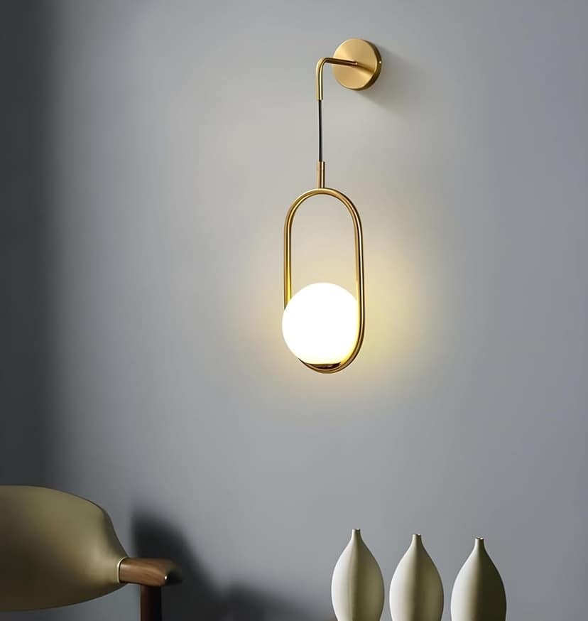 SPARKWORLD Golden Metal & Glass Capsule Shape Wall Light For Living Room Modern/Wall Lamps For Bedroom/For Living Room/LED Wall Lights For Home Decoration/Bedside Wall Lamp (E27 Bulb Holder)