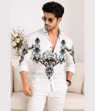 Le Pery Lycra Regular Fit Printed Full Sleeves Men's Casual Shirt - White ( Pack of 1 )
