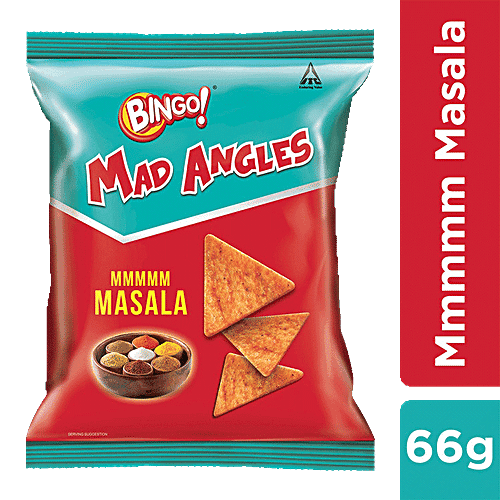 Bingo Mad Angles Mmmmm Masala - Corn-Based, Crunchy Chips, Perfect For Snacking, 66 g Pouch