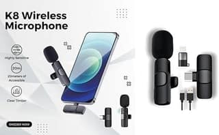 K8 Wireless Lapel Microphone System – Plug-and-Play Receiver for Mobile Recording, Vlogging, and Live Streaming