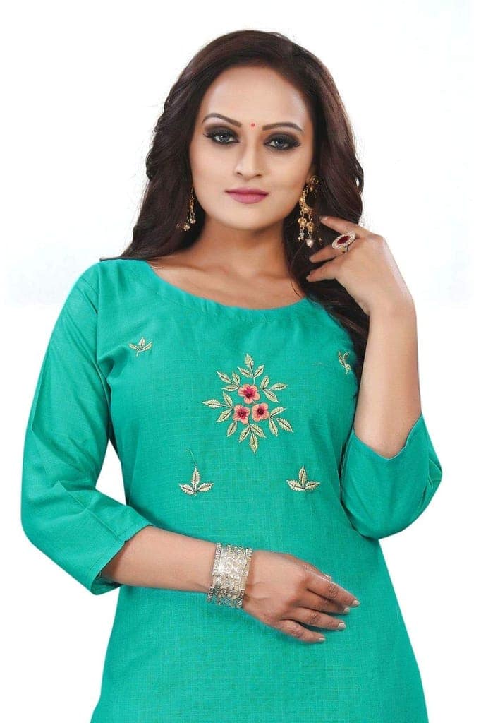 STYLEOO Rayon Slub Combo Pack Embroidered Kurti for Women's (Pack of 2) (Blue and Sky Blue) (M, L, XL, XXL) view 2