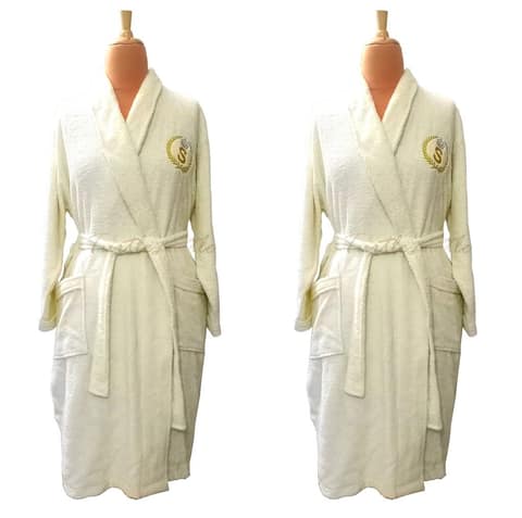 TurtleLittle, 100% Cotton, Personalised Couple Bathrobes for Adults, Men, Women, with Name and Initials, 350 GSM (Set of 2, Ivory White) view 2