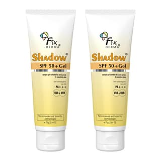 FIXDERMA Shadow Sunscreen SPF 50+ PA+++ Gel | Sunscreen SPF 50 for Oily, Acne Prone & Normal Skin | Broad Spectrum & UVA & UVB Protection | Lightweight | No White Cast | For Unisex - 75G (Pack of 2) FIXDERMA Shadow Sunscreen SPF 50+ PA+++ Gel | Sunscreen
