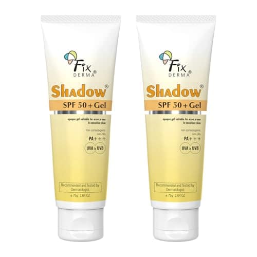FIXDERMA Shadow Sunscreen SPF 50+ PA+++ Gel | Sunscreen SPF 50 for Oily, Acne Prone & Normal Skin | Broad Spectrum & UVA & UVB Protection | Lightweight | No White Cast | For Unisex - 75G (Pack of 2) FIXDERMA Shadow Sunscreen SPF 50+ PA+++ Gel | Sunscreen view 2
