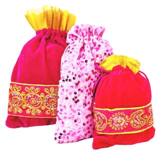 Omkar by R3 Inc. Royal Shagun Potli Combo pack for Gifts Hampers | Fancy Gifting | Wedding Gifting|Shagun|Return Gift (Pack of 3) Small/Medium/Large - Multi Color