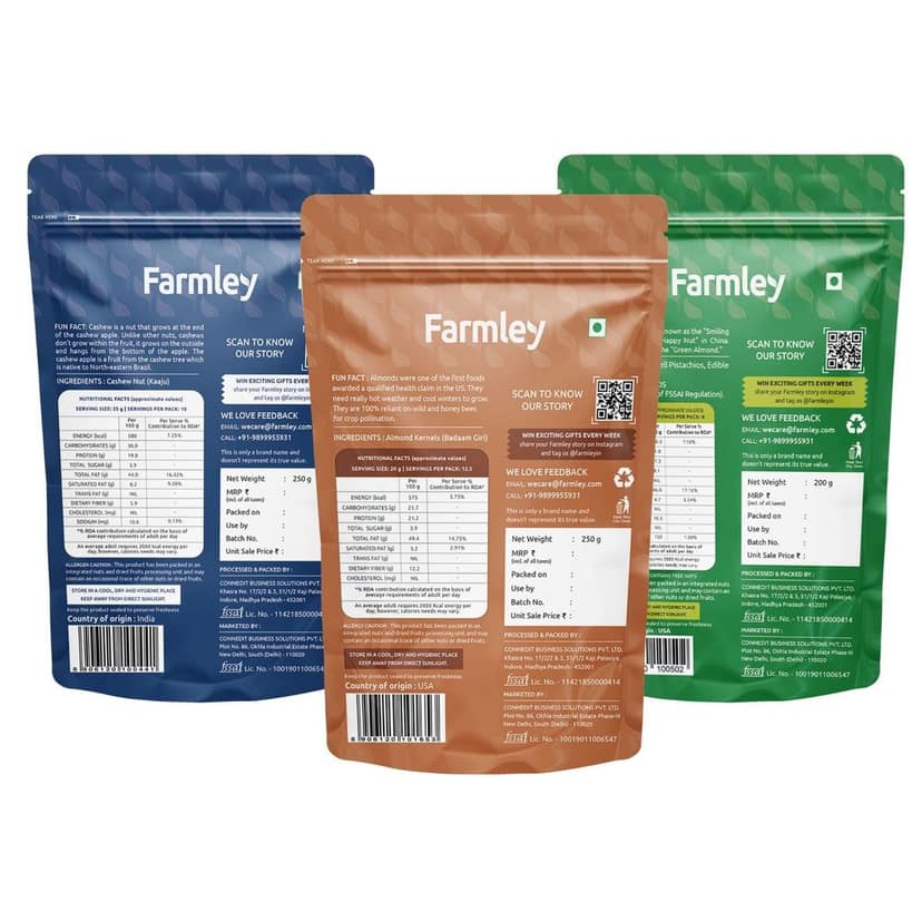Farmley Premium Dry Fruits Combo Pack 700g I Almond 250g, Cashew 250g & Pistachios 200g I Delicious and Nutritious view 2