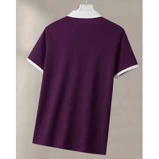 Ausk Mens Purple, White Solid Cotton Blend Polo T-Shirt view 2