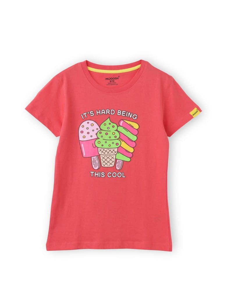 Girls T shirt Cotton Hibiscus Red Cool Ice Creams view 2