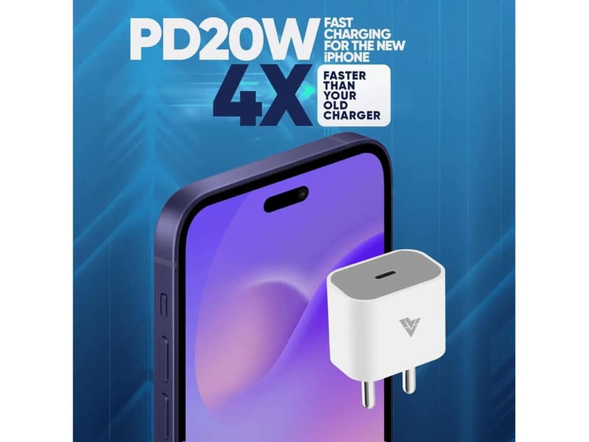 Vaku iPhone Charger Adapter 20W Type-C for iPhone 17, 17 Air, 17 Pro, 17 Pro Max, 16, 16 Plus, 16 Pro, 16 Pro Max, 15, 15 Plus, 15 Pro, 15 Pro Max & Other Devices with 1M USB-C to Type-C Data Cable view 2