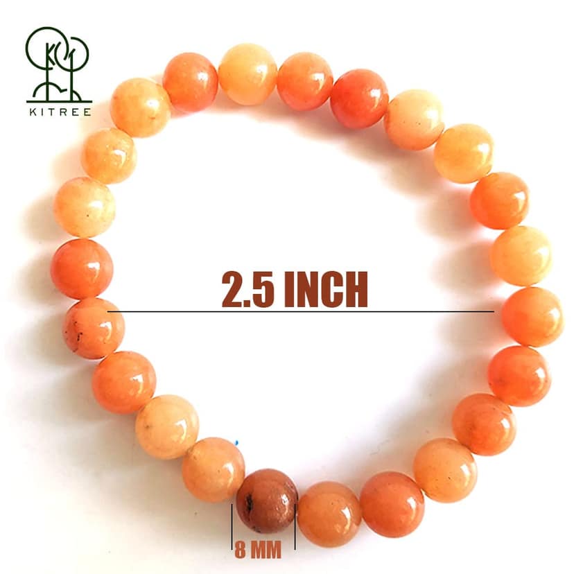 KITREE ENERGISED NATURAL RED CARNELIAN CRYSTAL REIKI HEALING FENG -SHUI STYLISH BRACELET 8MM ROUND FOR MENS AND WOMEN (COLOR RED) view 2