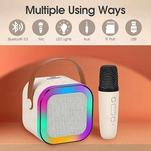 K12 Rechargeable Bluetooth Speaker with Wireless Karaoke Microphone, Premium Sound Quality, LED Lights & Multi Connectivity Support view 2