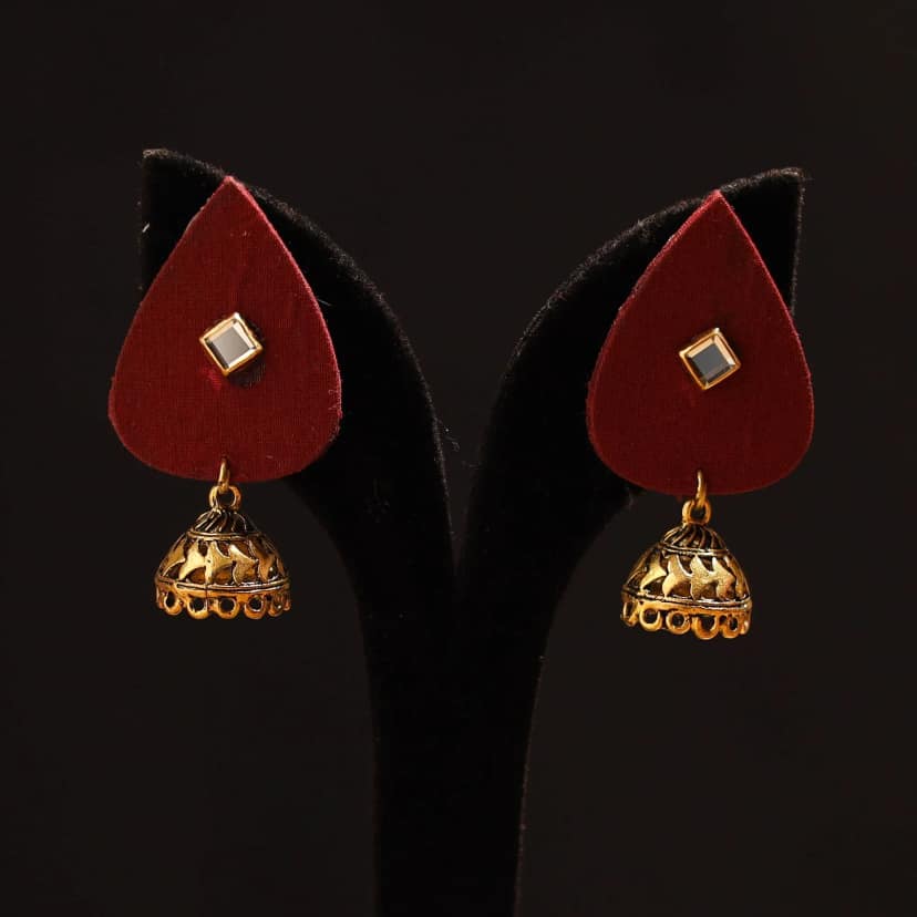 Red - Avika Stone Work Fabart GS Jhumka Earrings
