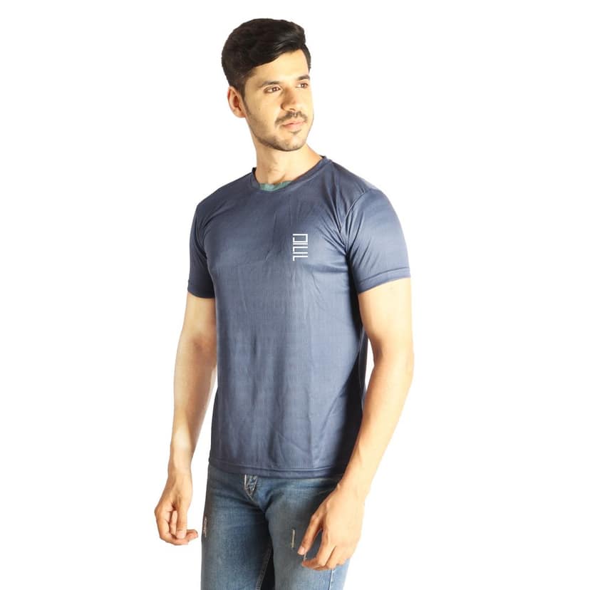 Men Solid Round Neck Polyester Navy Blue T-Shirt 1 set view 2