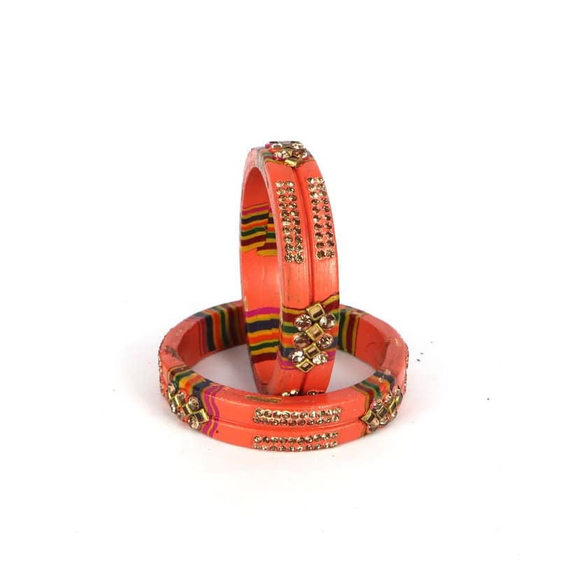 Rajasthani Lac Bangles In Beautiful New Design - Peach view 2