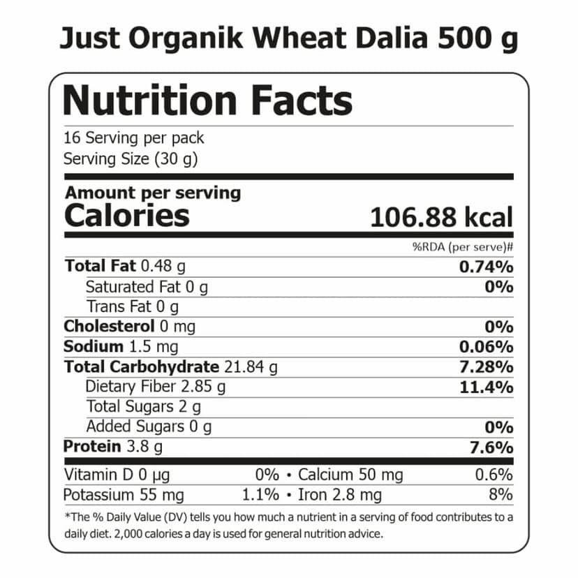 Just Organik Wheat Dalia 500gm, 100% Organic