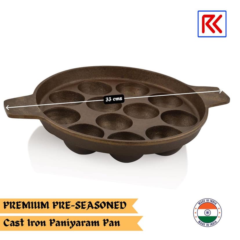 RK Cast Iron Preseasoned 12 Pits Paniyaram/Appe Pan, 12 Cavity, Non-Stick, Gas & Induction Compatible view 2