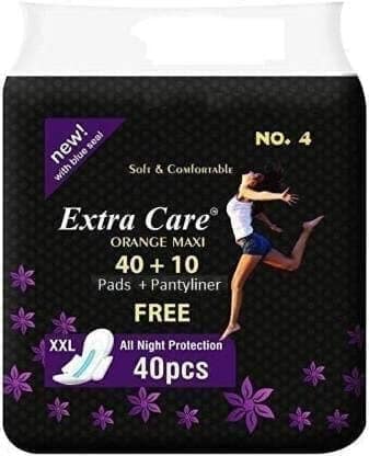 Extra Care Black Maxi Sanitary Pads for Women | Skin Friendly, Odour free Sanitary Napkins (40 Sanitary Pads + 10 Panty Liners, Size 2XL) view 2
