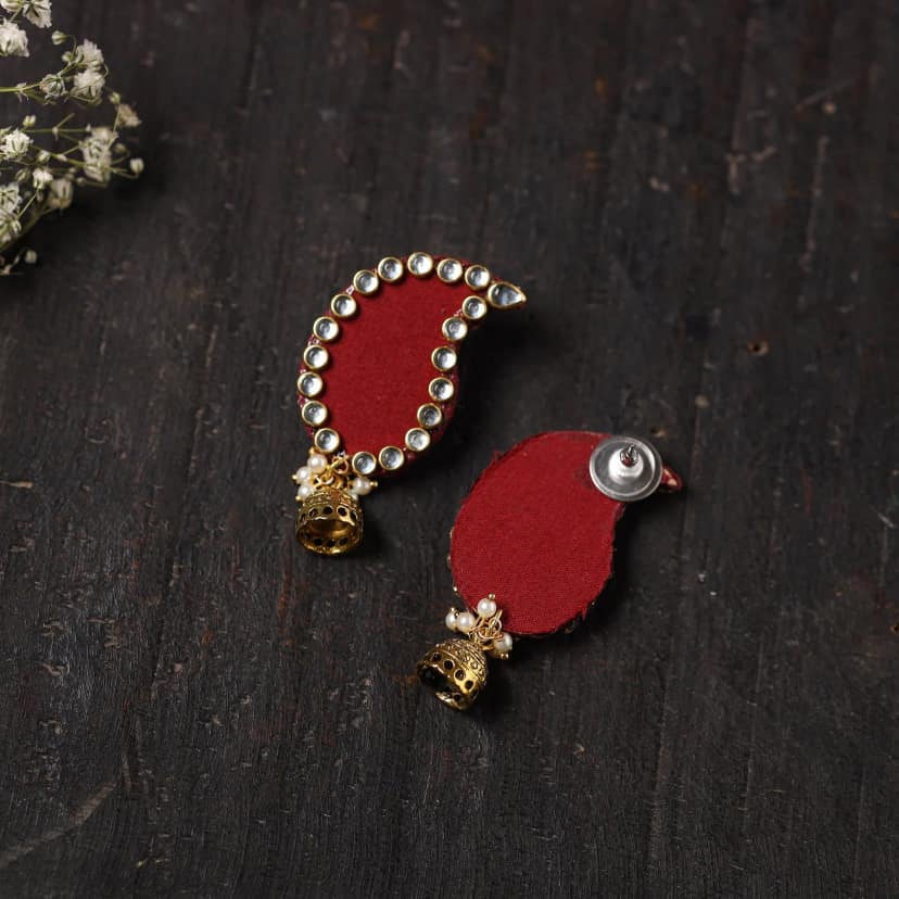 Red - Pari Stone Work Fabart Earrings view 2