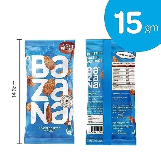 Bazana Roasted Salted Almonds(20g), Cashews(18g), Pistachios(17g) Combo | Each 8 pcs, 24 Pack | Protein-Rich, Fiber-Rich Healthy Snacks | Lightly Salted for Eating | 100% Vegetarian view 2