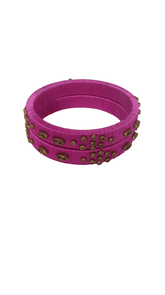 Indian Ethnic Fuchsia Pink Silk Thread Bangle Set for Women and Girls view 2