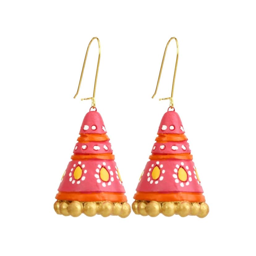 EKAM EK terracotta earrings set in jhumki style, multicolour,medium size, for casual and formal ocassion view 2