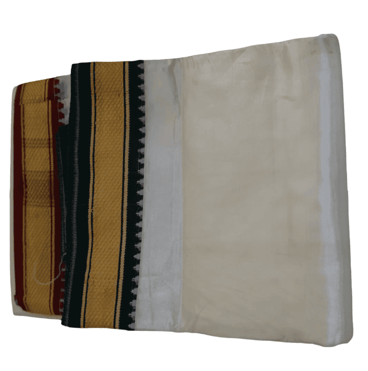 White Dhoti with Gold and Maroon Border - Traditional Indian Wear view 2