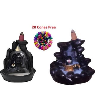Khushi Handcrafted Adiyogi & Shivling Smoke Fountain Combo With 20 Smoke Backflow Cones Free