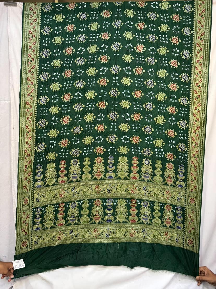 Kala Sanskruti All Over Green Color Dupion Silk Bandhani Saree 6.5M with Blouse Piece Elegant Traditional Wear Bridal Saree for Women