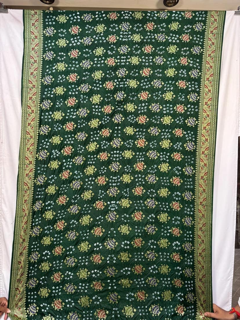 Kala Sanskruti All Over Green Color Dupion Silk Bandhani Saree 6.5M with Blouse Piece Elegant Traditional Wear Bridal Saree for Women view 2