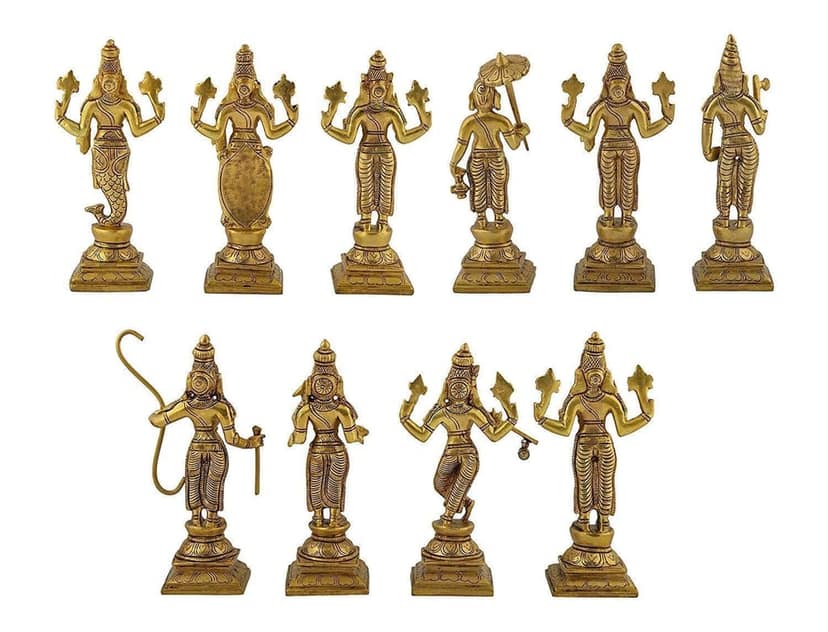 ARTVARKO Brass Dashavatara Dasavatharam of Lord Vishnu Statues Ten Incarnations Avatars Idol Murti for Mandir Puja Temple -Height 6 Inch view 2