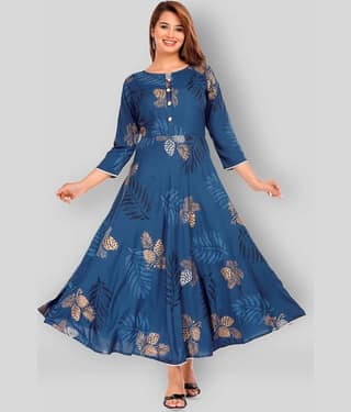 CTMTEX - Blue Rayon Women's Flared Kurti ( Pack of 1 )