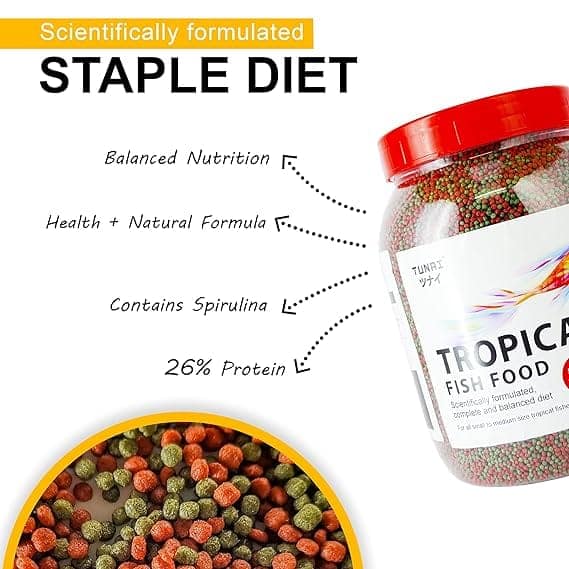 TUNAI Fish Food for Aquarium with 26% protien | 450g Aquarium Fish Food for All Small and Medium Tropical Fishes| Daily Nutrition Fish Feed for Health and Growth view 2