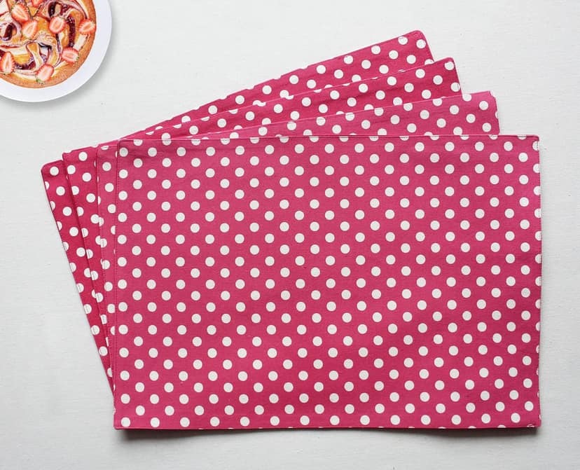 Airwill, Cotton Polka Pattern Dining Table Placemats, 33x48cms (Pink) - Pack of 4 pcs view 2
