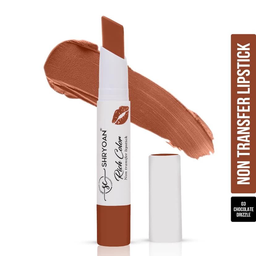 Shryoan Rich Color Non-Transfer Lipstick | Waterproof & Super Matte Finish | Long Stay Creamy Lipstick | Single Swipe Application (Chocolate Drizzle-03, 3.2gm) view 2