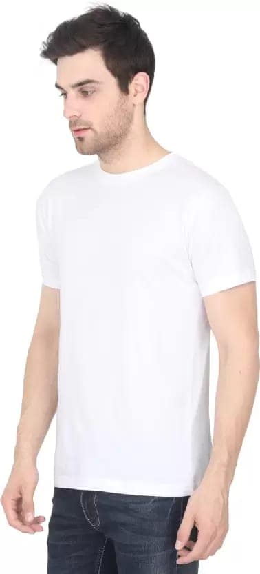 Men Solid Round Neck Pure Cotton White T-Shirt view 2