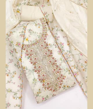 VEDANT VASTRAM Women Chanderi Unstitched Dress Material ( Off White )
