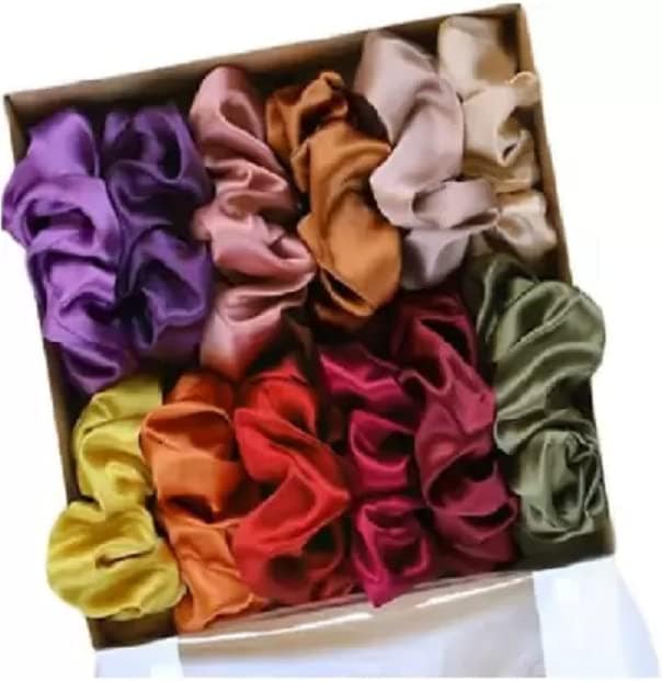 Elecsera Silk Scrunchies Hair Tie Elastic Large Hair Bands Rubber Band Pack of 10 (Multicolor)
