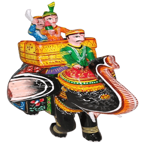Handcrafted Wooden Rajadhani Elephant Figurine with Carriage - Decorative Art view 2