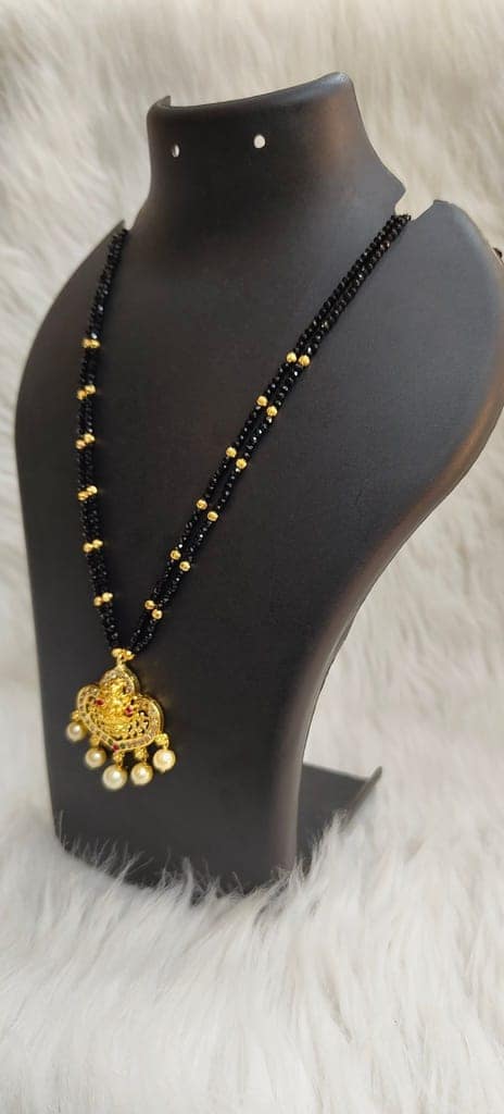 Gold Plated Pendant With Black Beads Mangalsutra view 2