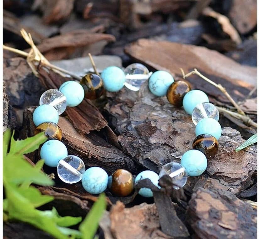 Ekdant Triple Stone Ultimate Student Bracelet helps Studying, Mental Focus and Memory – Turquoise, Crystal Quartz & Tiger Eye – Bracelet for Student – Focus Bracelet - Gemstone Beaded Stretch Bracelet view 2