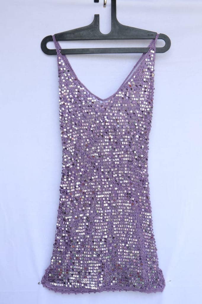 Sequin Embellished Lavender V-Neck Sleeveless Mini Dress