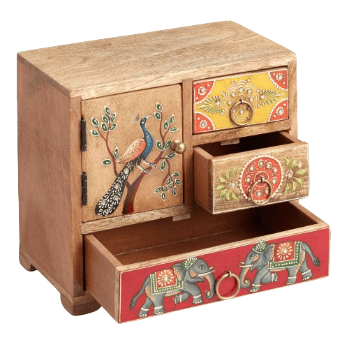 Wood To Cart® 4 Drawer Hand Painted Rajasthani Style Embossed Wooden Box/Almirah view 2