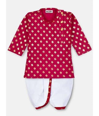 mustmom Boys Cotton Abstract - Pattern Dhoti Kurta Set ( Purple , Pack of 1 )