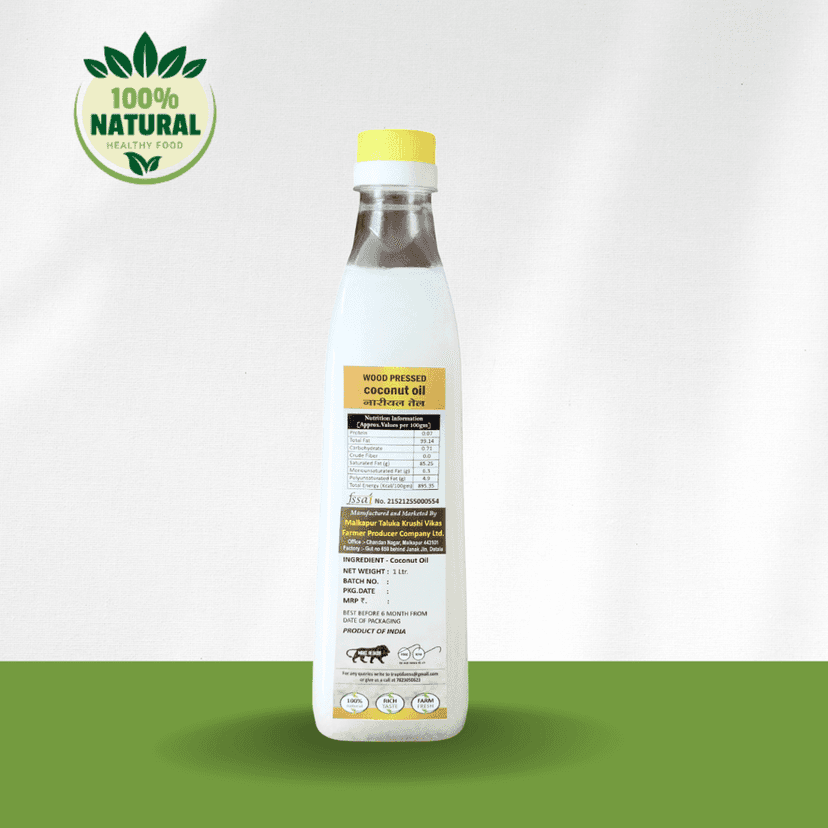 Trupti Farm's Coconut Wood Pressed Oil - |Premium Cold Pressed Coconut Oil|Pure & Natural Multipurpose Oil| Edible Cold Pressed Oil| - 1 Litrs (Pack of 1) view 2
