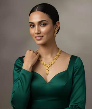 Gold Plated Temple Floral Necklace Set with Matching Earrings for Women Traditional Jewellery Set for Wedding Party Festive and Ethnic Wear