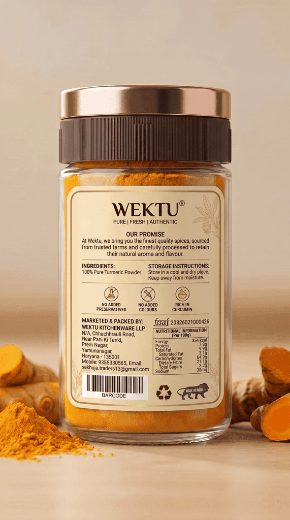 WEKTU Premium Turmeric Powder Jar | 100% Pure & Natural Haldi | Rich in Curcumin, No Added Colours & Preservatives view 2