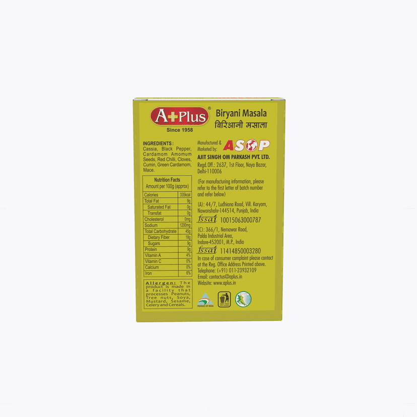 Aplus Biryani Masala 50g Box view 2