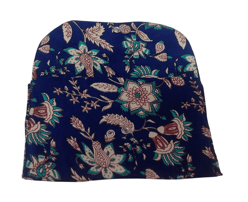 Blue Floral Cotton Fabric Clutch Purse with Button Closure view 2