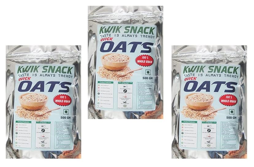 KWIK SNACK COMBO PACK OF 3 QUICK OATS OF (450 GM EACH) 3 X 450 GM = 1.35 KG- 100% Natural Whole Grain Oats - Healthy Breakfast - Zero Cholesterol - Good source of proteins - Gluten Free Oats with High Fiber - Promotes Weight Loss