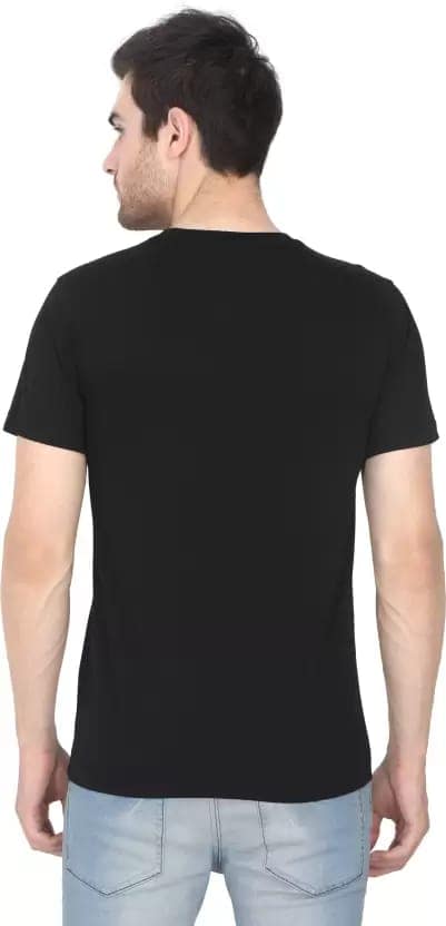 Men Printed Round Neck Pure Cotton Black T-Shirt view 2
